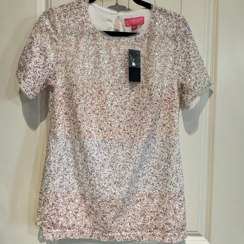Isaac Mizrahi‎ Live Sequin Confetti Top XS Ivory Multicolor NWT Party